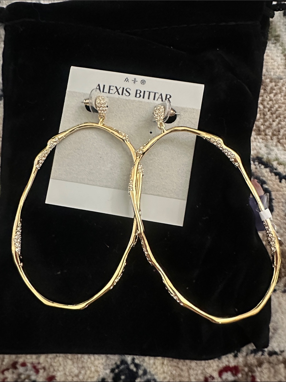 Alexis Bittar Gold Oversized Hoop Earrings with Crystal Studs